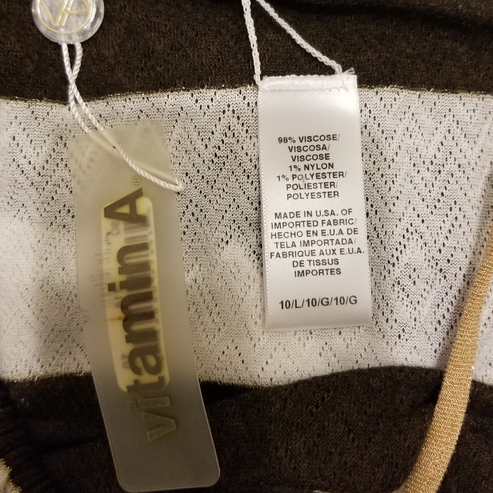 Vitamin A Brown & White Stripe High Neck Sleeveless Cover Up Dress Sz M NWT $138 - Picture 4 of 8